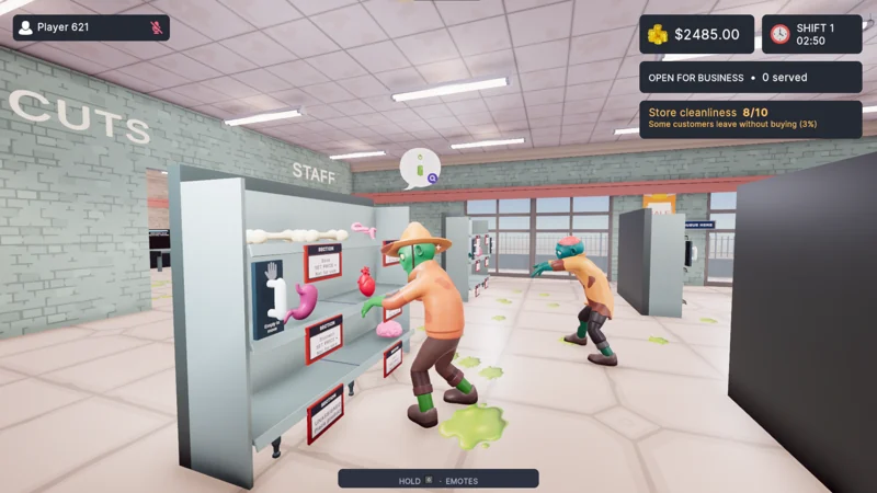Employees and zombie customers sharing the shop floor